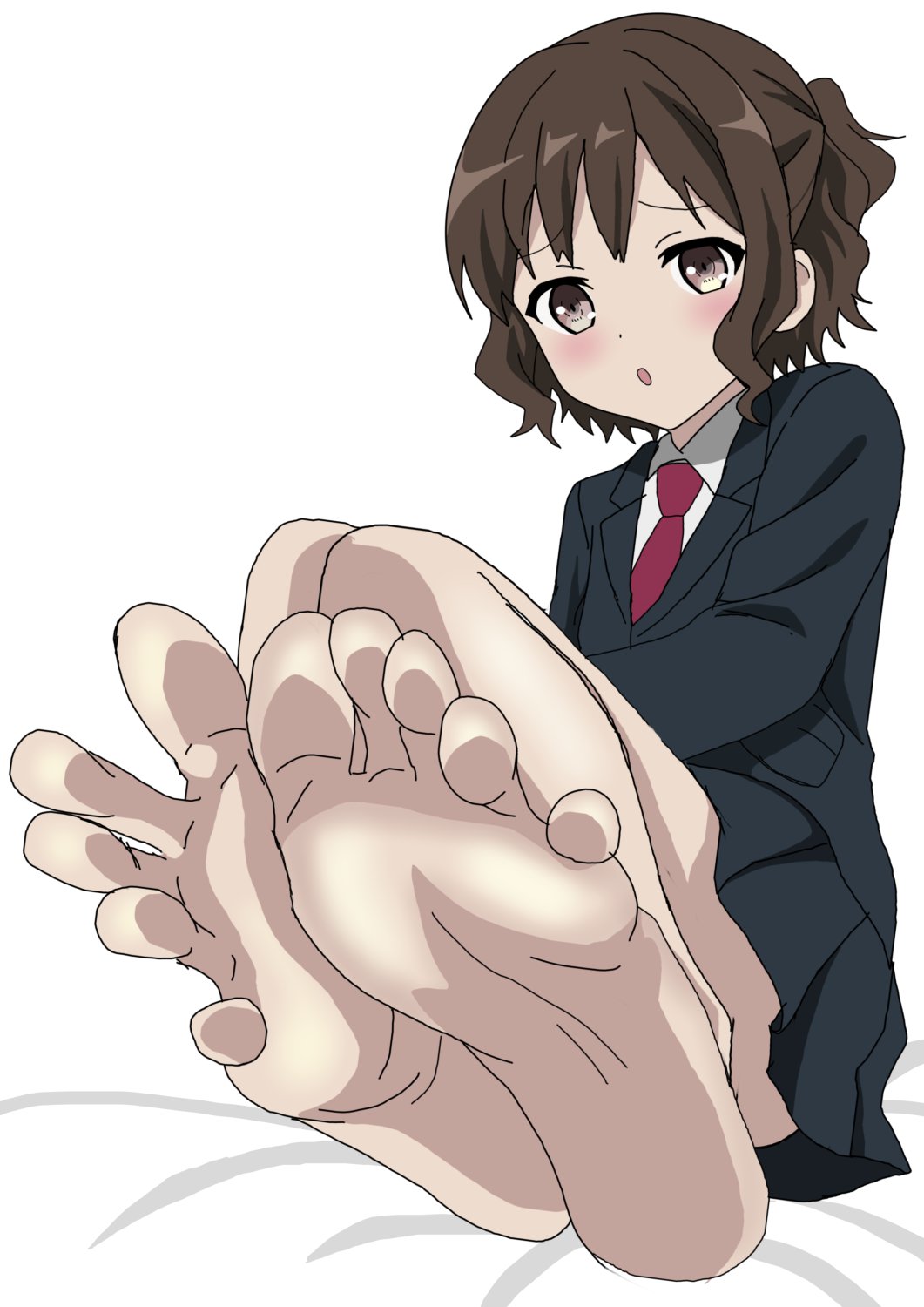 1girl, barefoot, blush, brown_eyes, brown_hair, feet, highres, inubouzaki_tama