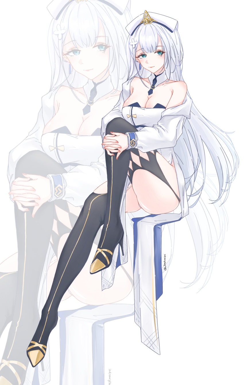 1girl, absurdres, aqua_eyes, azur_lane, beret, black_boots, black_garter_straps, boots