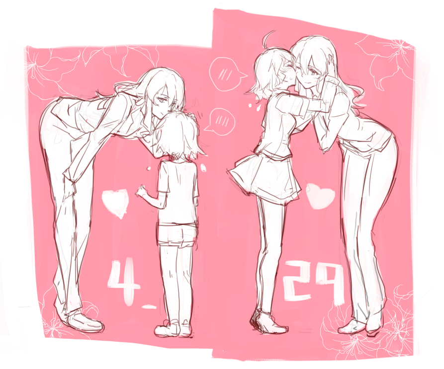 2girls, age_difference, age_progression, aimitsu_(ibityuttyu), akuma_no_riddle, bent_over, child, commentary_request