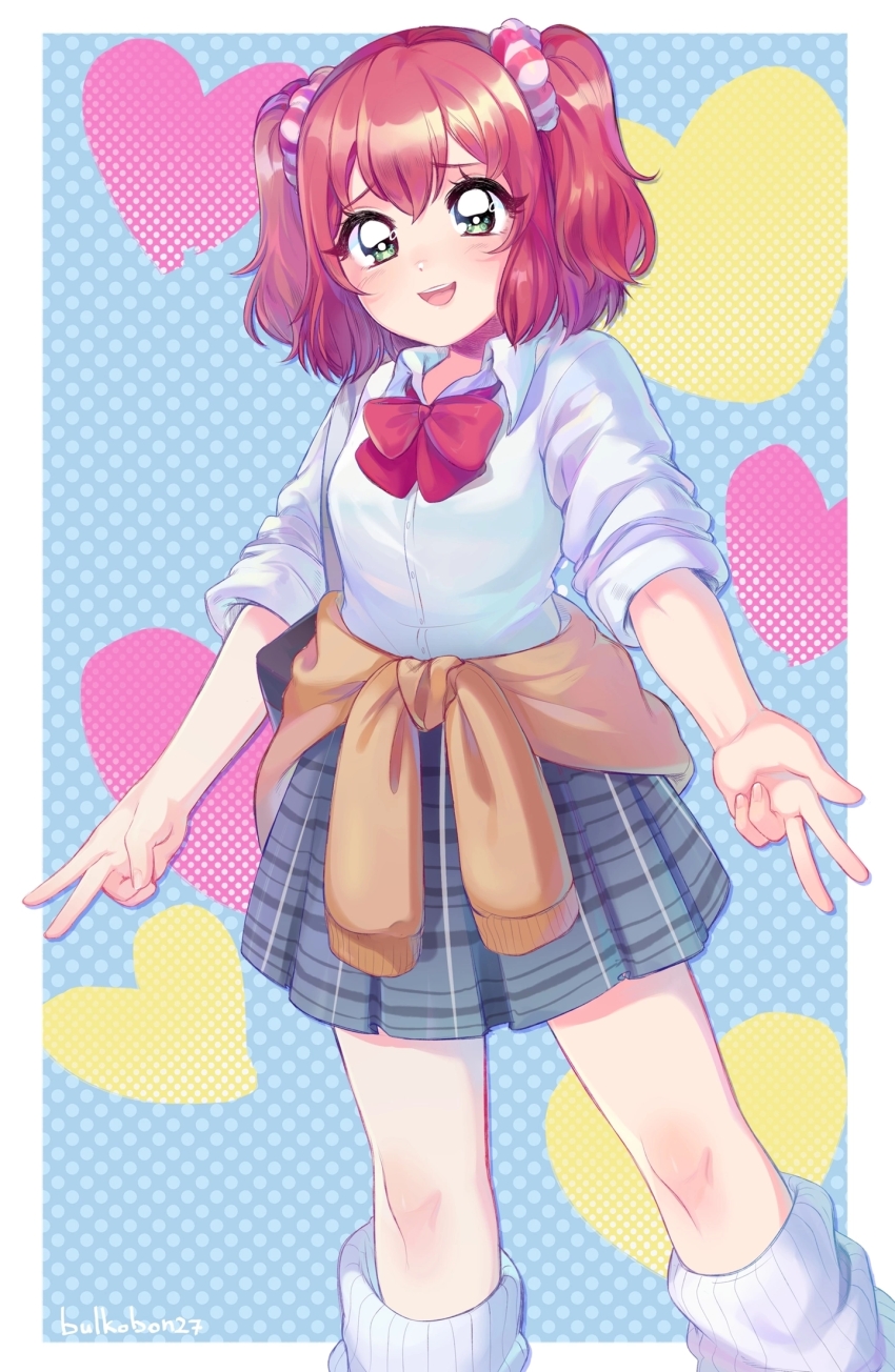 1girl, aqua_eyes, bow, bowtie, bulkobon, highres, kurosawa_ruby, long_sleeves