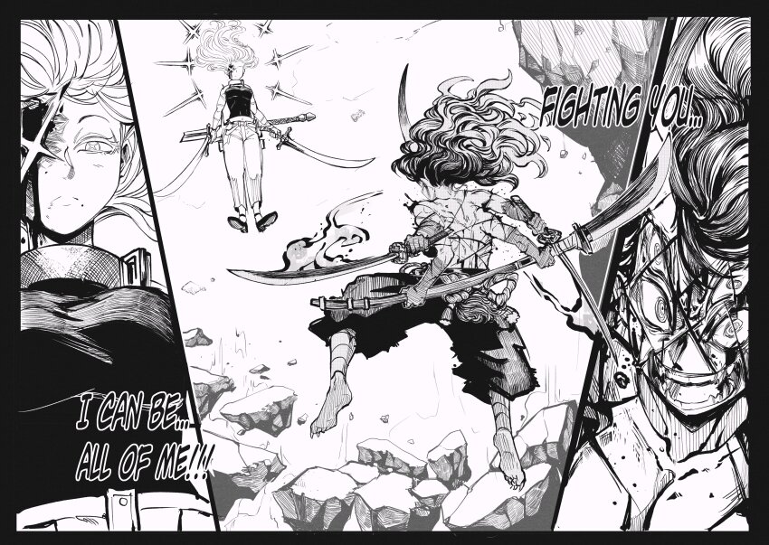 2girls, absurdres, antares_topaz, battle, blood, blood_on_face, collar, extra_eyes