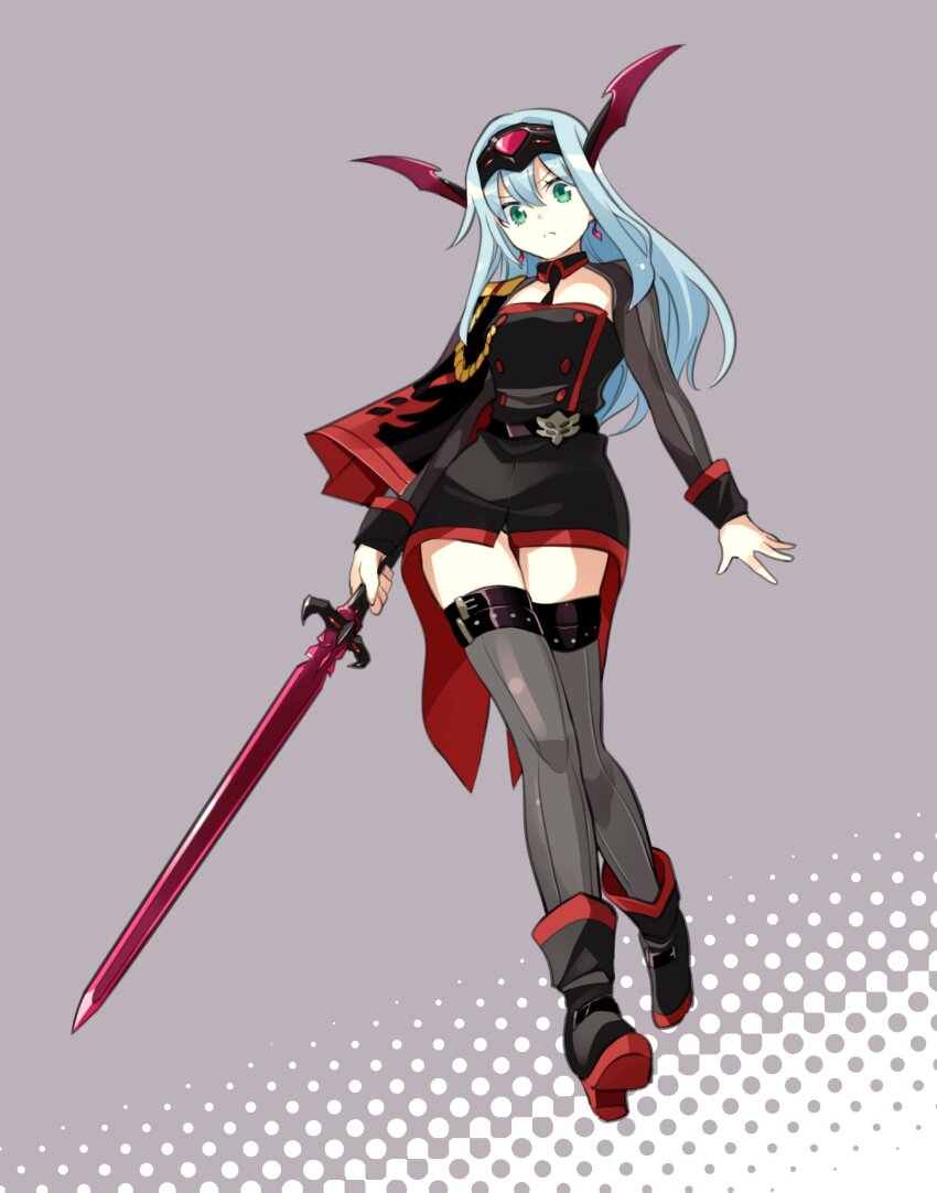 1girl, absurdres, alternate_costume, black_boots, black_dress, blue_hair, boots, dress