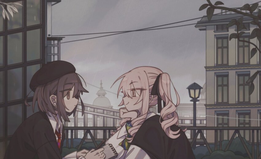 1girl, 1other, akiyama_mizuki, beanie, black_hat, black_jacket, black_ribbon, blush