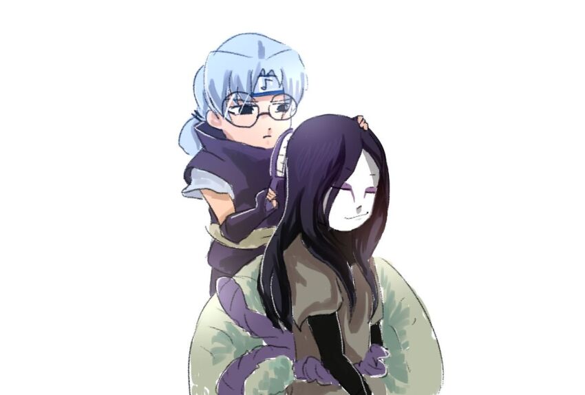 artist_request, black_hair, brushing_another's_hair, brushing_hair, closed_eyes, eyeliner, fingerless_gloves, forehead_protector