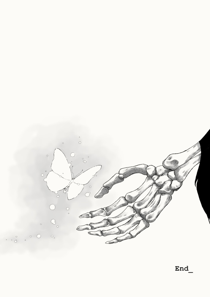 bone, bug, butterfly, death, death_(entity), glowing_butterfly, good_end, grim_reaper