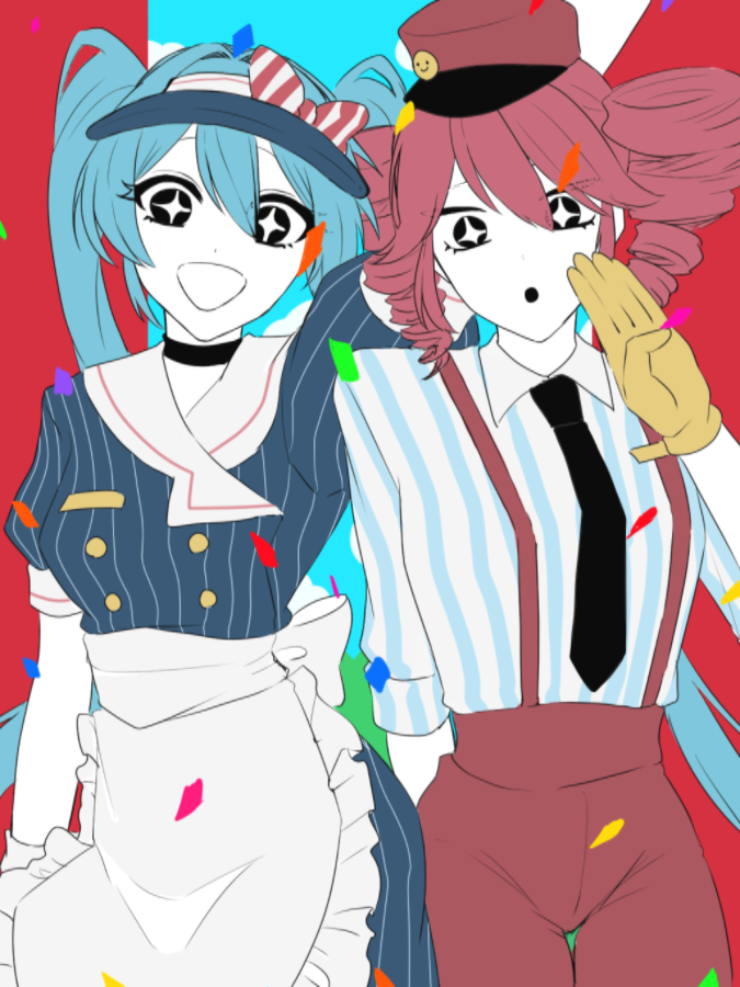 +_+, :o, apron, arm_at_side, arm_up, black_choker, black_eyes, black_necktie