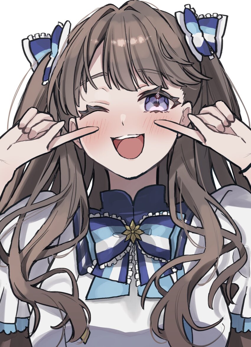 1girl, 365_days_(love_live!), ;d, blue_bow, blue_bowtie, blush, bow, bowtie