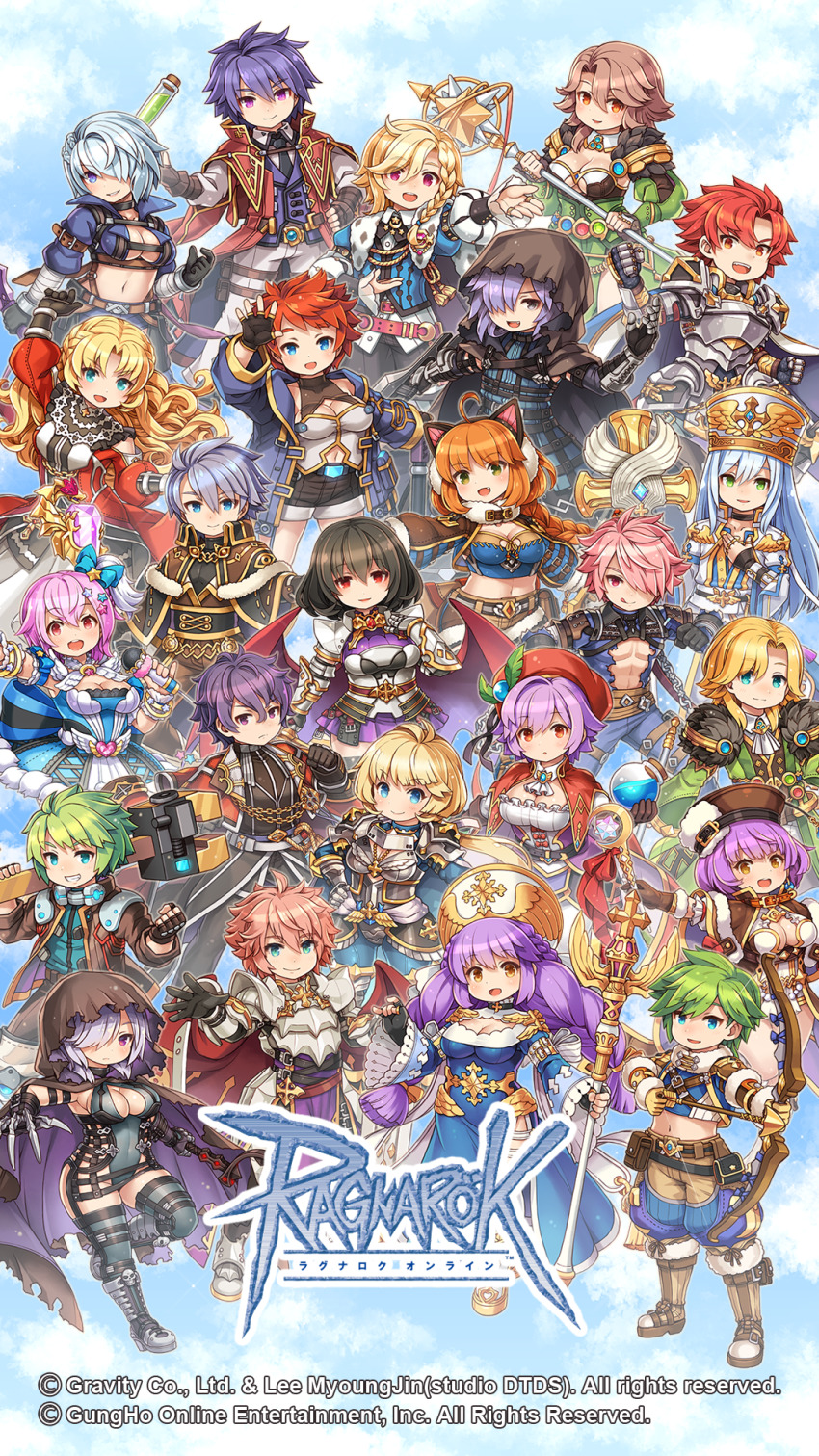 6+boys, 6+girls, :d, abyss_chaser_(ragnarok_online), ahoge, animal_ears, animal_print, arch_mage_(ragnarok_online)