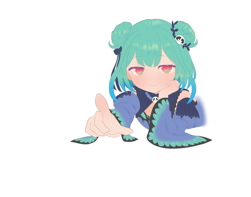 1girl, absurdres, blue_dress, dress, green_hair, hair_ornament, highres, hololive