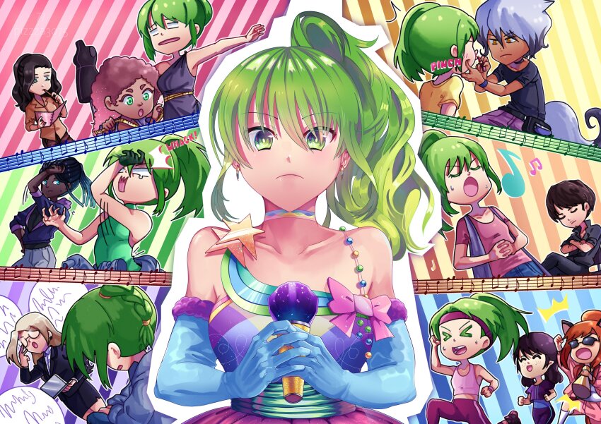 >_<, 3boys, 6+girls, absurdres, animal_ears, aqua_eyes, artist_name, avanna