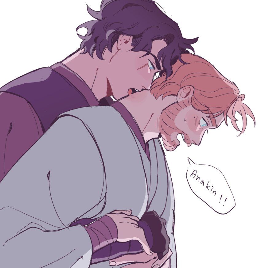 2boys, absurdres, anakin_skywalker, arm_up, arm_wrap, arms_around_another's_waist, biting, black_gloves