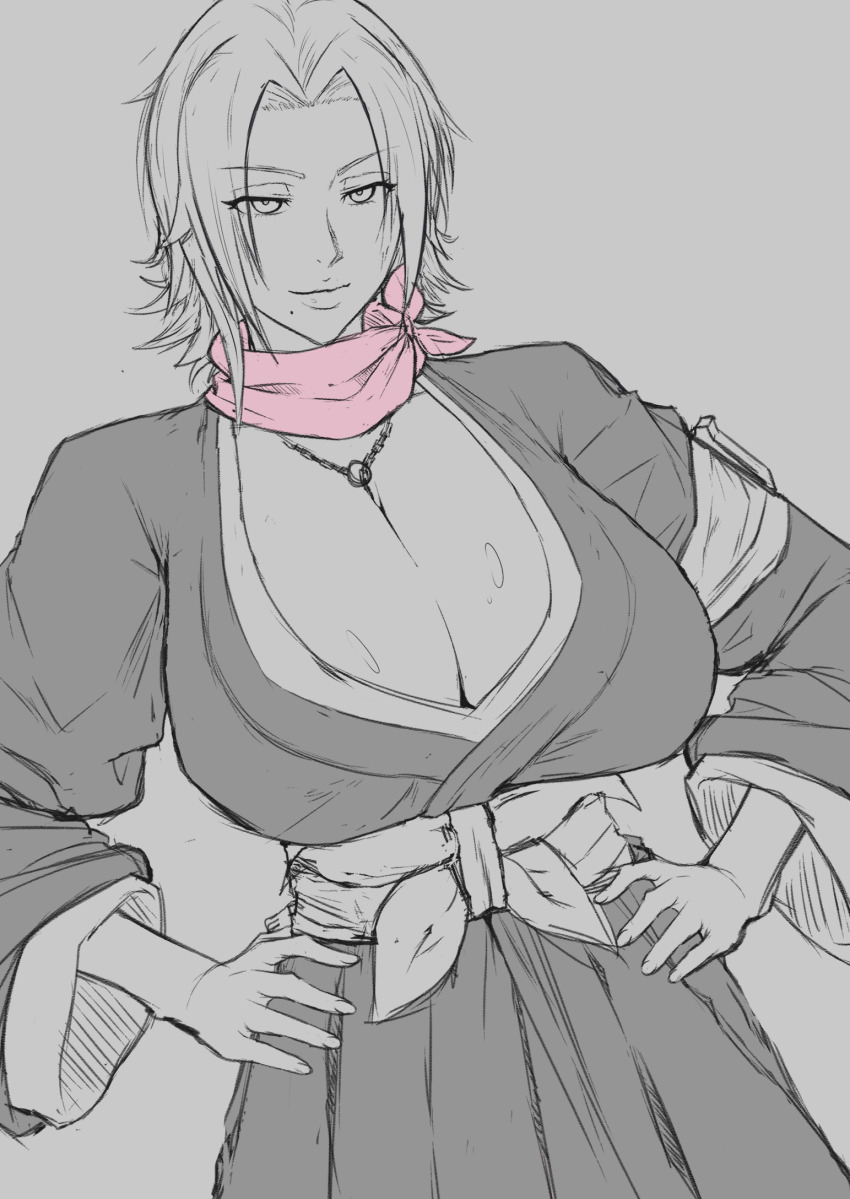 1girl, bleach, bleach:_sennen_kessen-hen, breasts, chain, chain_necklace, cleavage, female_focus