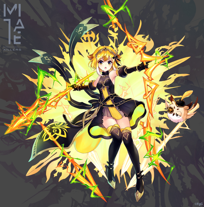 1girl, :o, armpits, bird, black_boots, black_dress, black_gloves, black_ribbon