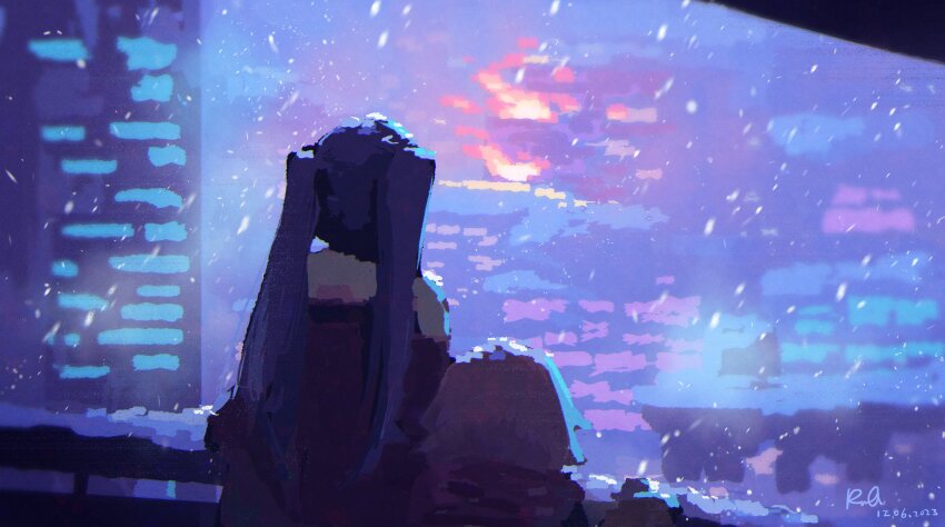 2girls, absurdres, artist_name, brown_hair, commentary, dated, english_commentary, from_behind