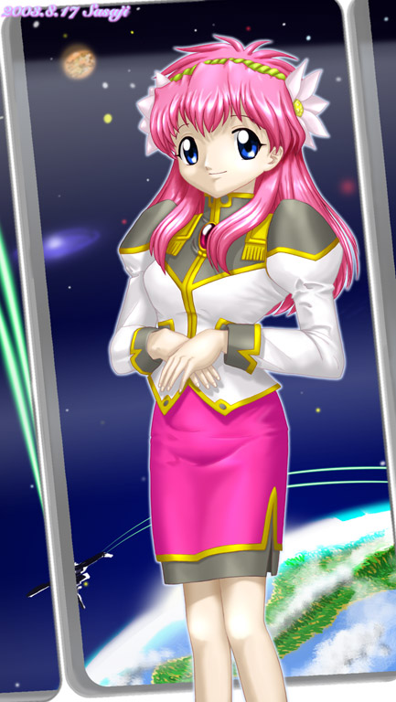 00s, 1girl, dated, female_focus, flower, galaxy_angel, hair_flower, hair_ornament