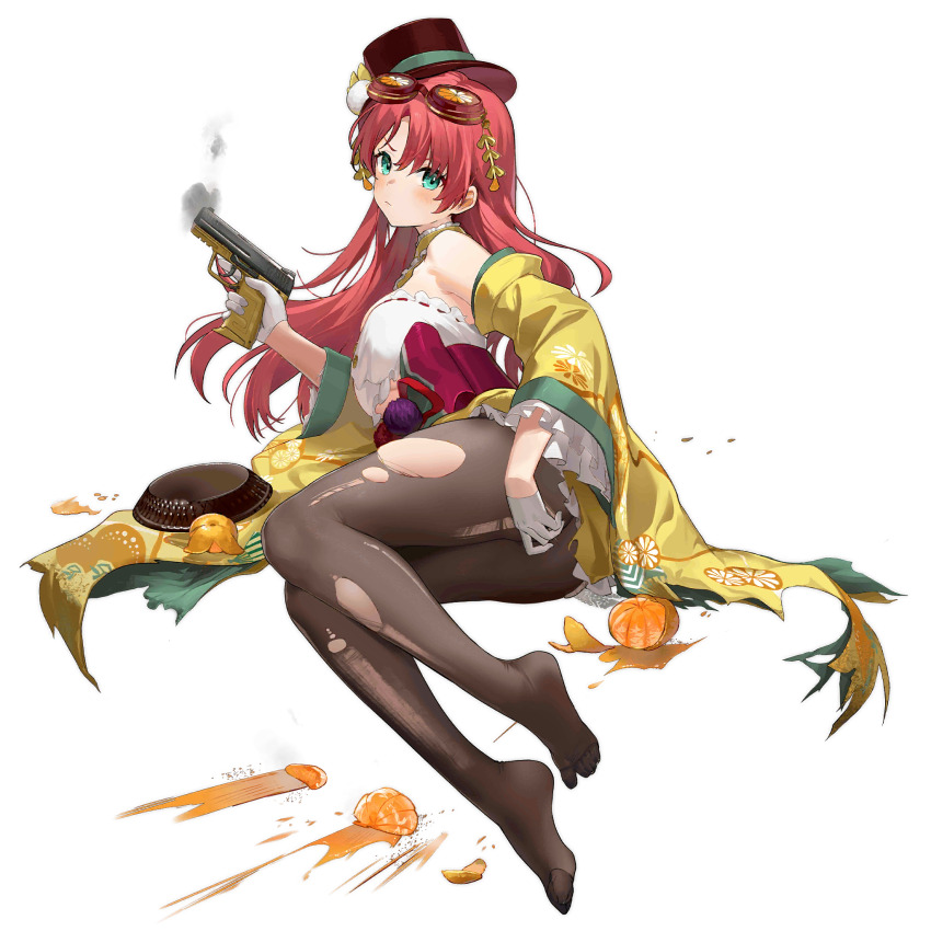 1girl, ass, bare_shoulders, basket, black_pantyhose, blush, breasts, brown_hat