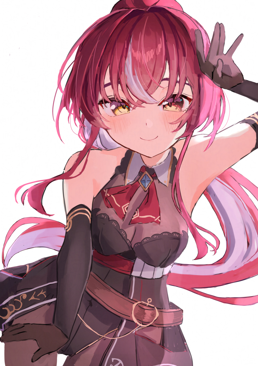 1girl, absurdres, arm_up, black_bodysuit, black_gloves, black_leotard, bodysuit, breasts