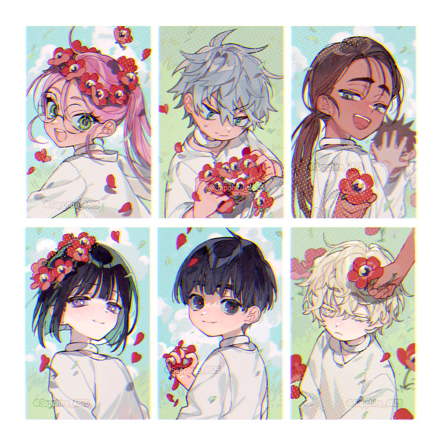 3girls, 4boys, aged_down, alien_stage, black_eyes, black_hair, blonde_hair, brown_hair