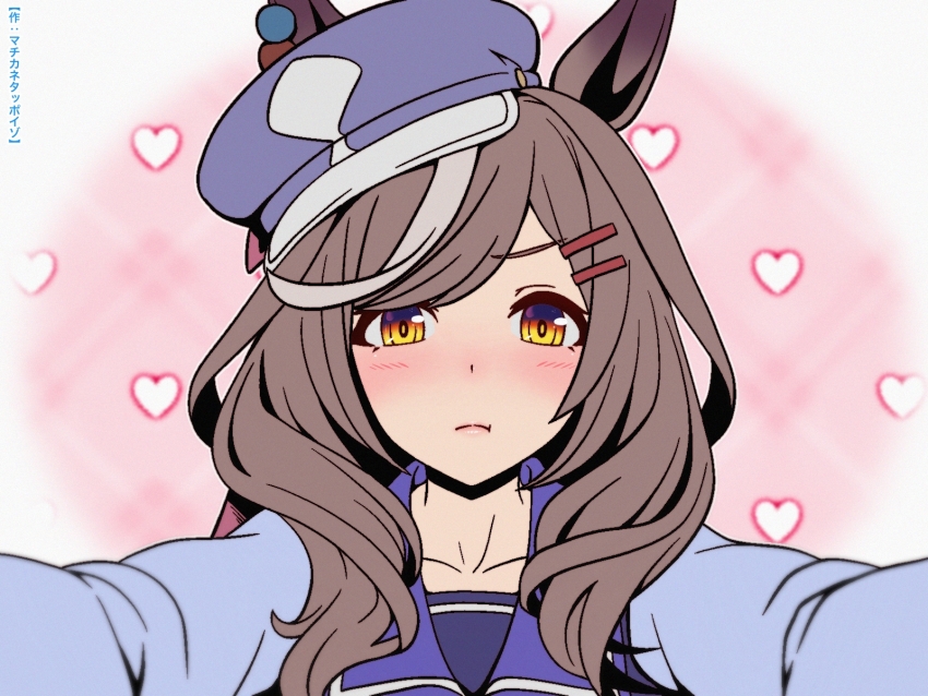 1girl, animal_ears, blush, breasts, brown_hair, collarbone, commentary_request, hair_between_eyes