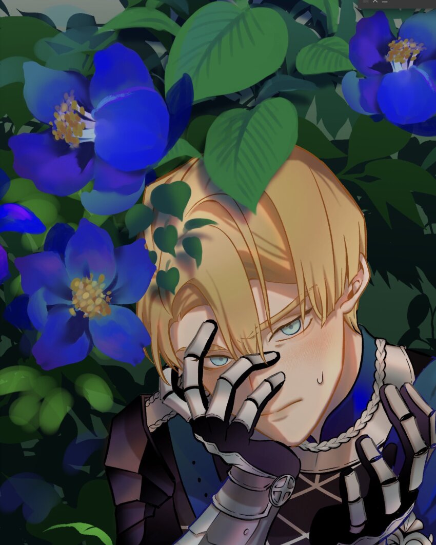 1boy, armor, arms_up, asakura_toki, belt, blonde_hair, blue_belt, blue_cape