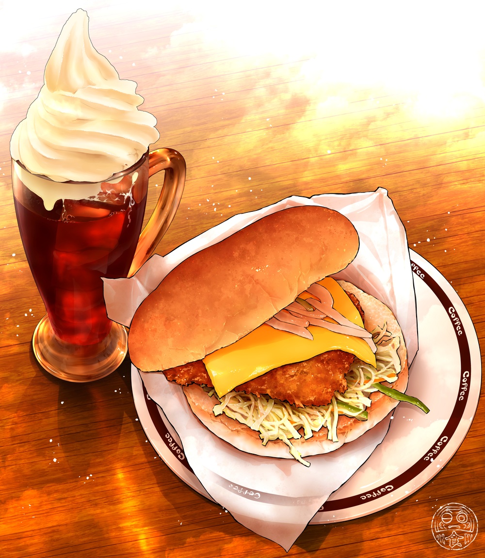 artist_logo, bread, bread_bun, burger, cheese, coffee, commentary_request, cream