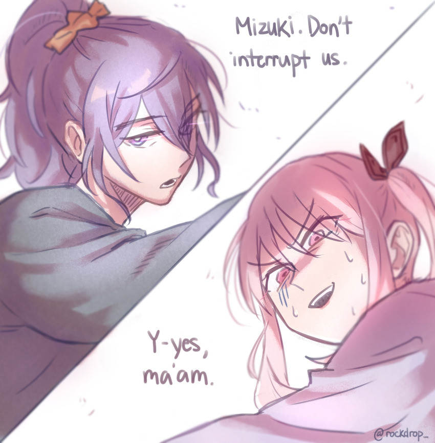 1girl, 1other, absurdres, akiyama_mizuki, asahina_mafuyu, bow, commentary, english_commentary