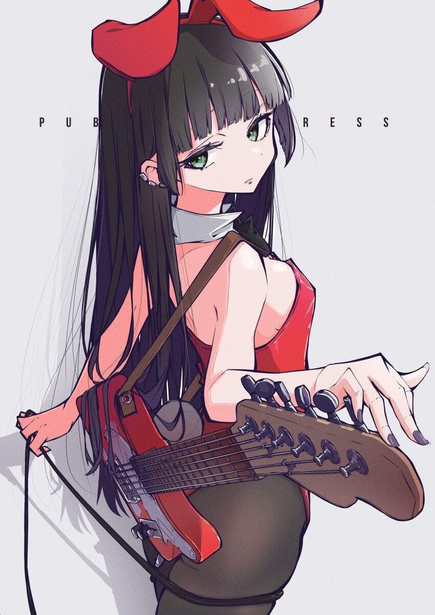 1girl, absurdres, animal_ears, aomoringo, bare_shoulders, black_hair, black_nails, blunt_bangs