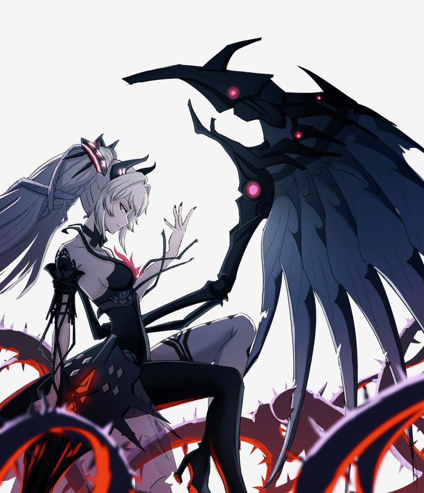 1girl, absurdres, black_dress, black_pantyhose, dress, grey_hair, grey_pantyhose, hair_intakes