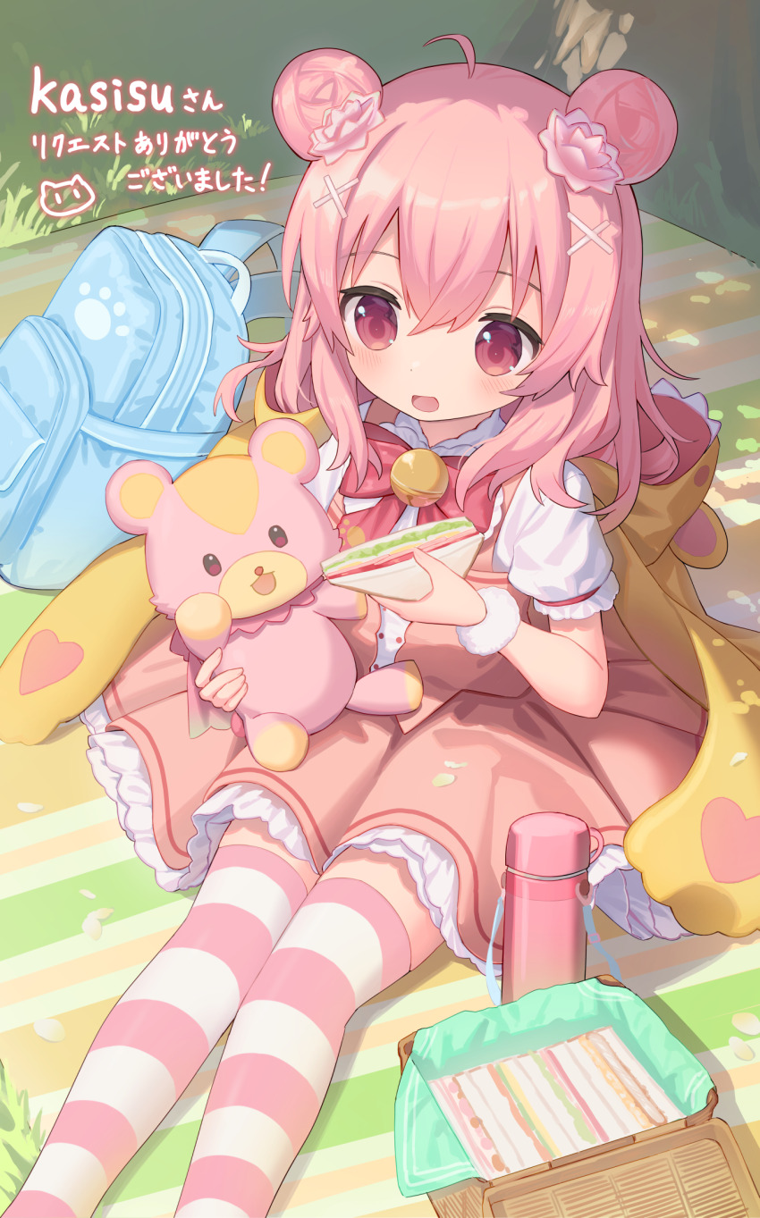 1girl, backpack, bag, blue_bag, blush, cloneko_(zelmeledf2), commentary_request, commission