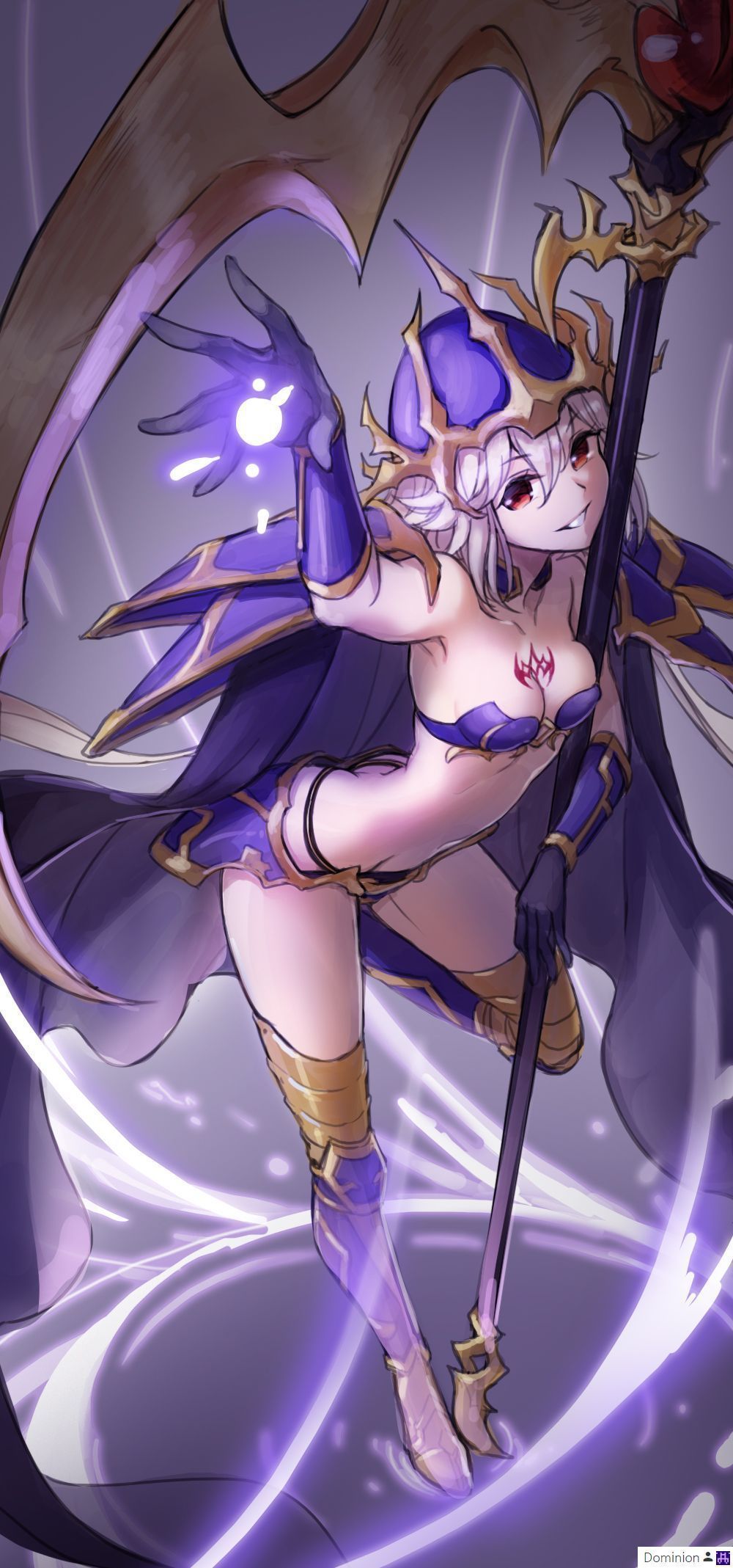 1girl, alternate_costume, armor, artist_request, aura, bare_shoulders, bozel_(langrisser), breasts