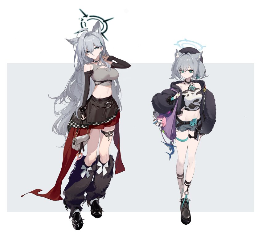 2girls, absurdres, akirayang23, animal_ear_fluff, animal_ears, black_choker, black_halo, blue_archive