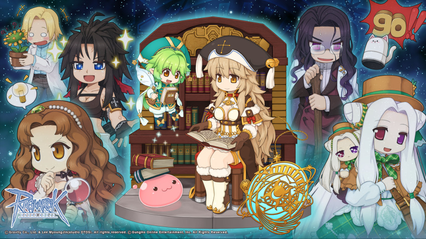 +_+, 2boys, 5girls, :3, agnes_lugenburg, arch_mage_(ragnarok_online), bell, black_hair