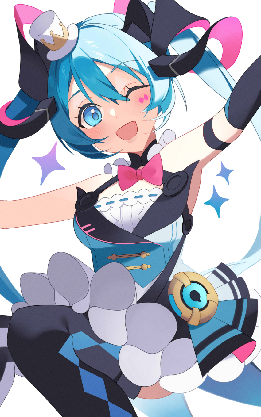 1girl, absurdres, argyle_clothes, argyle_thighhighs, arm_strap, asymmetrical_legwear, blue_eyes, bow