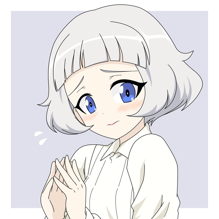 1girl, blue_eyes, blush, collared_dress, dress, girls_und_panzer, ichinose_jun, lipstick