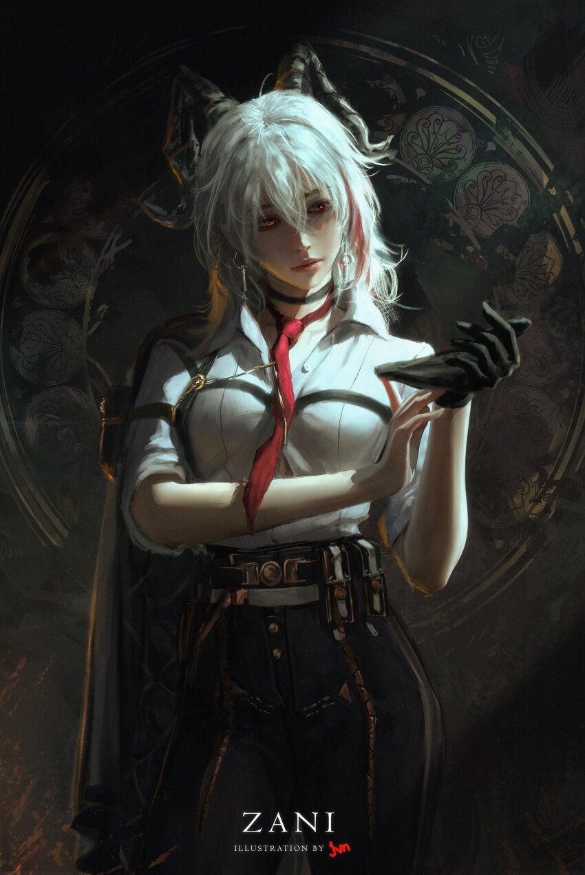 1girl, absurdres, arm_pouch, artist_name, belt, black_belt, black_cape, black_gloves