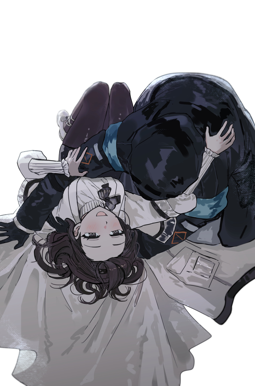 1girl, 1other, absurdres, ambiguous_gender, arknights, black_eyes, black_hair, black_jacket