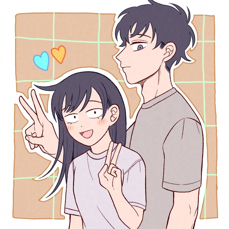 1boy, 1girl, :d, adversarial_noise, black_eyes, black_hair, blue_eyes, blush