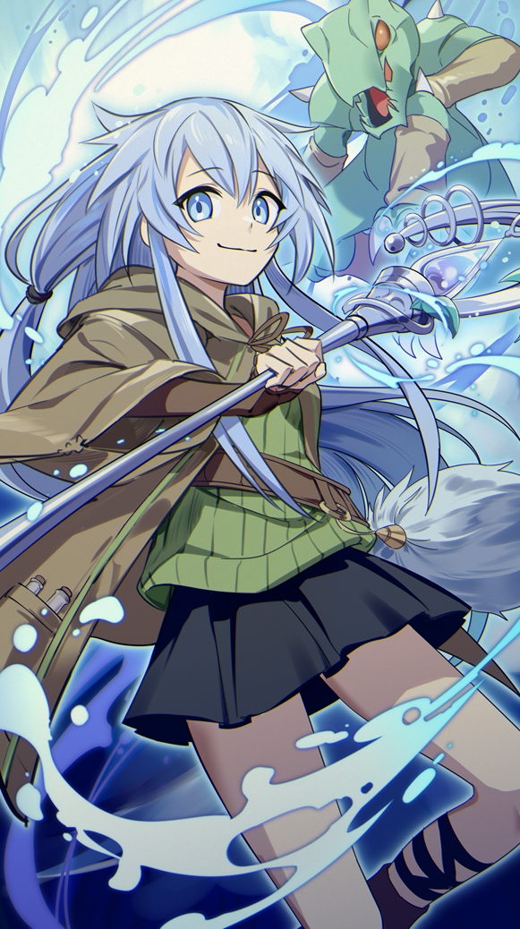 1girl, blue_eyes, blue_hair, duel_monster, eria_(yu-gi-oh!), eria_the_water_charmer, gigobyte, hair_between_eyes