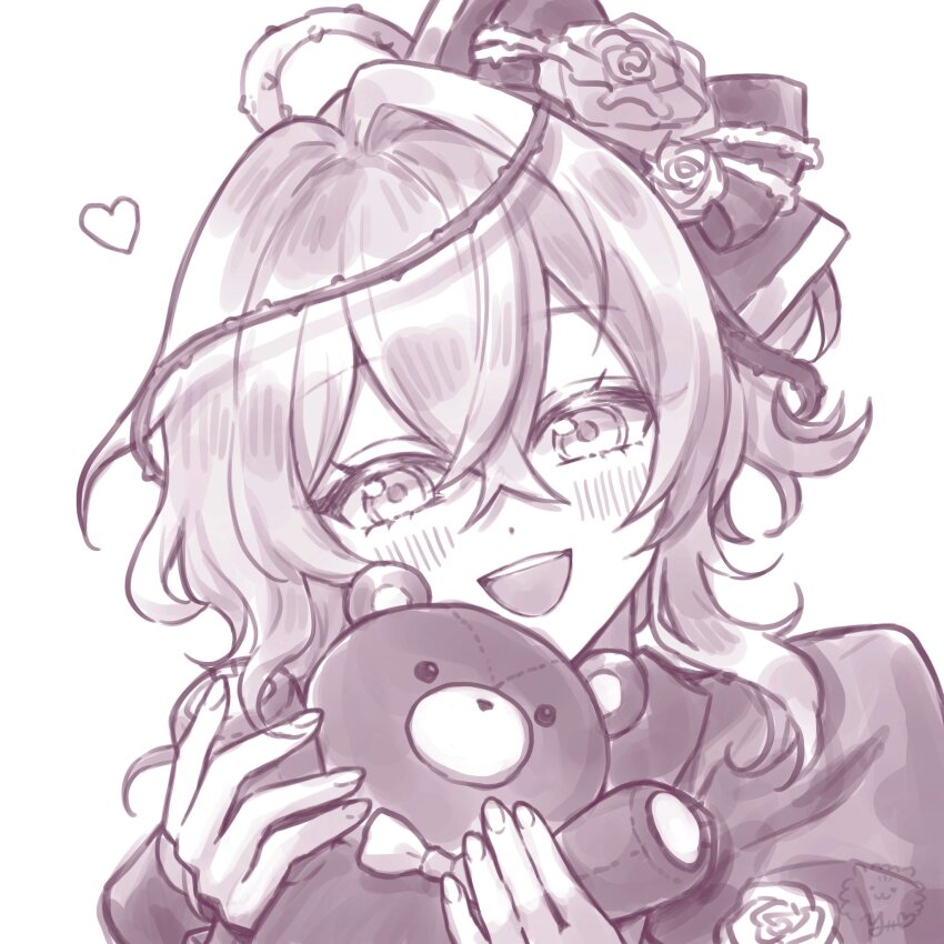 440(yoshio), :d, blush, bow, dot_nose, flower, hair_between_eyes, hair_bow