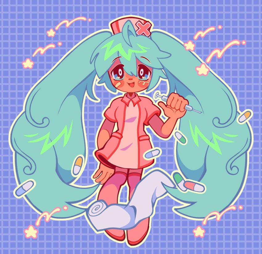 1girl, aqua_eyes, aqua_hair, blue_hair, hat, hatsune_miku, highres, jammy_(bunbunbewwii)