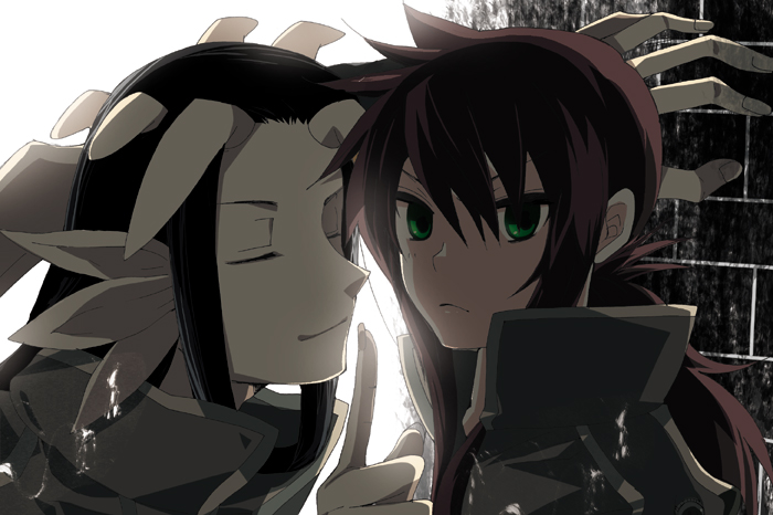 2boys, black_hair, green_eyes, kurama_(yu_yu_hakusho), male_focus, multiple_boys, red_hair, yaoi