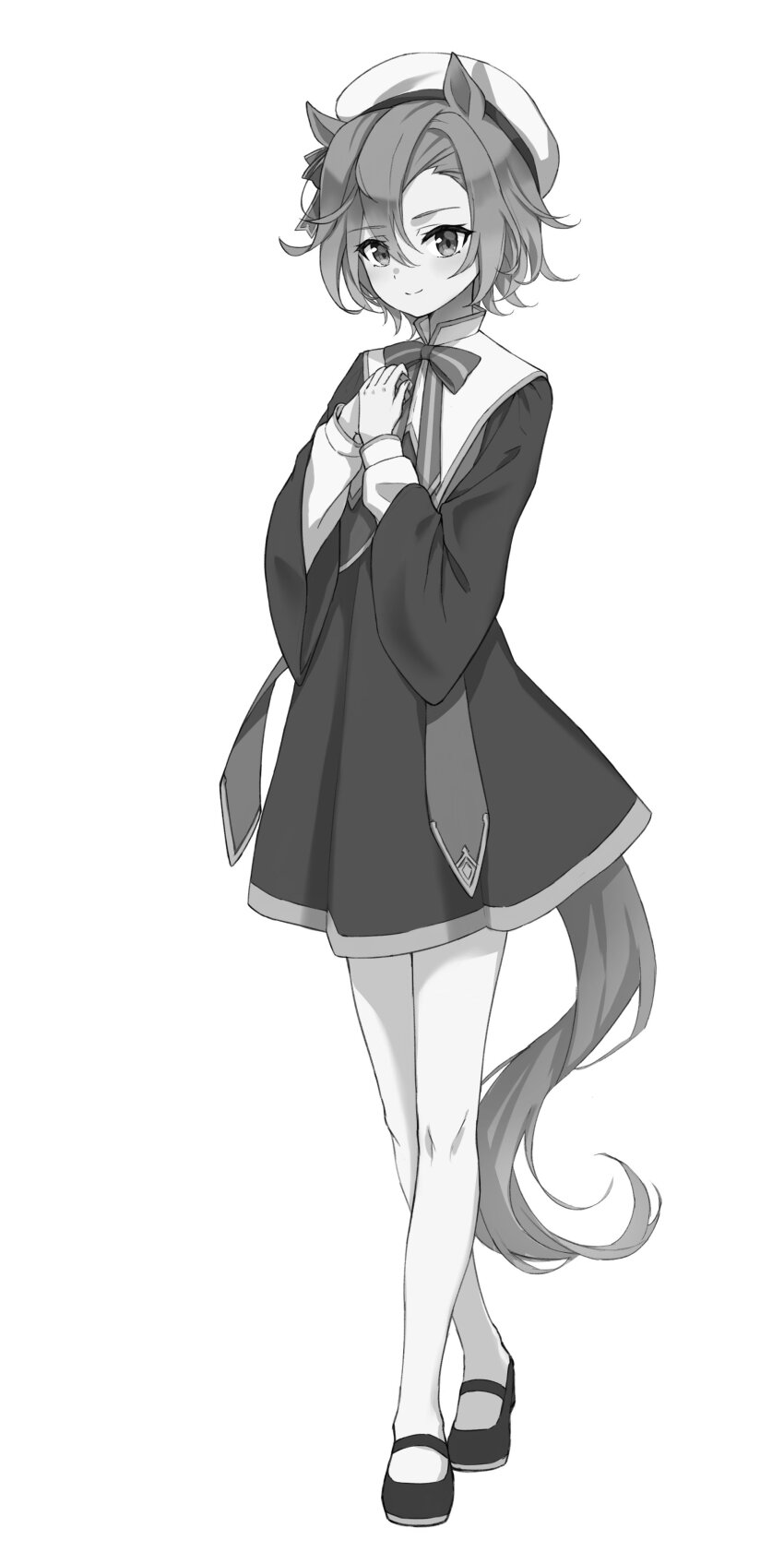 1girl, absurdres, alternate_costume, animal_ears, asymmetrical_bangs, beret, bow, bowtie