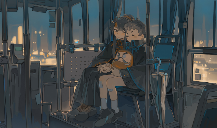 2girls, absurdres, ace_attorney, bandaid, bandaid_on_leg, black_footwear, black_hair, black_skirt