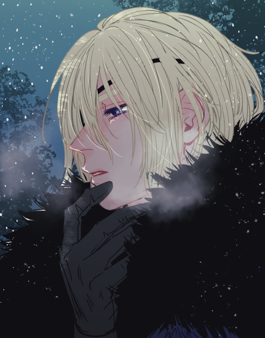 1boy, black_fur, black_gloves, blonde_hair, dimitri_alexandre_blaiddyd, dimitri_alexandre_blaiddyd_(timeskip), emushino, eyelashes
