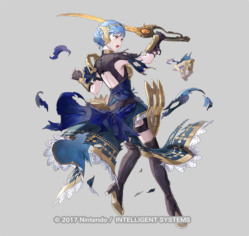 1girl, armor, azu-taro, backless_dress, backless_outfit, blue_dress, blutgang_(fire_emblem), breasts