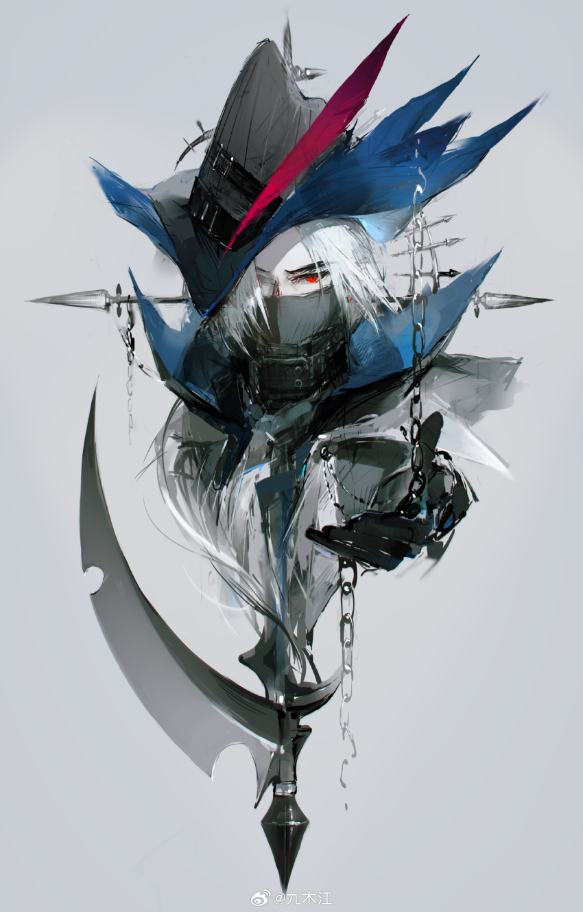 1boy, absurdres, arknights, collar, hat, highres, looking_at_viewer, mask