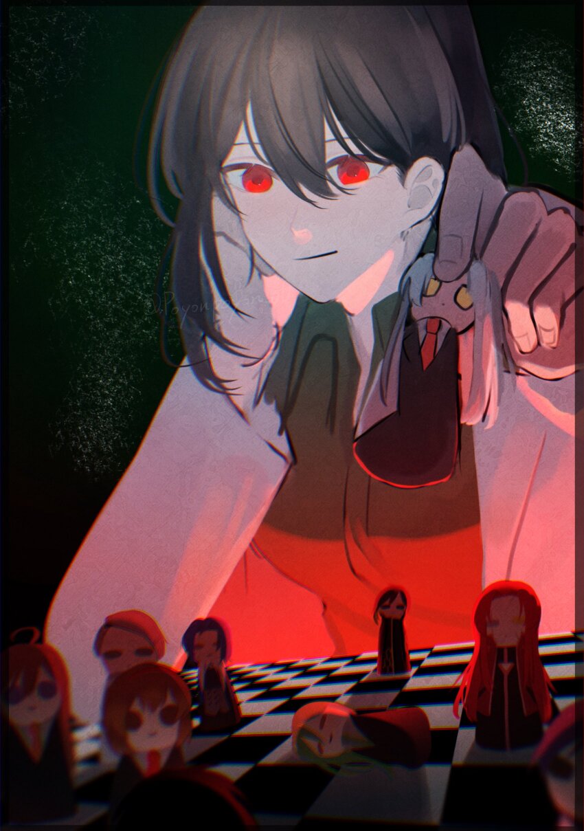 1girl, angela_(project_moon), ayin_(project_moon), binah_(project_moon), breasts, carmen_(project_moon), chesed_(project_moon), chessboard