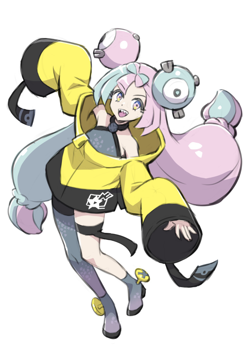 boots, bow-shaped_hair, character_hair_ornament, full_body, grey_boots, grey_pantyhose, hair_ornament, hexagon_print