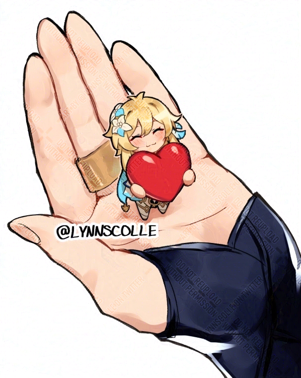 1girl, :3, antenna_hair, black_bridal_gauntlets, blonde_hair, blue_flower, blue_scarf, blue_trim