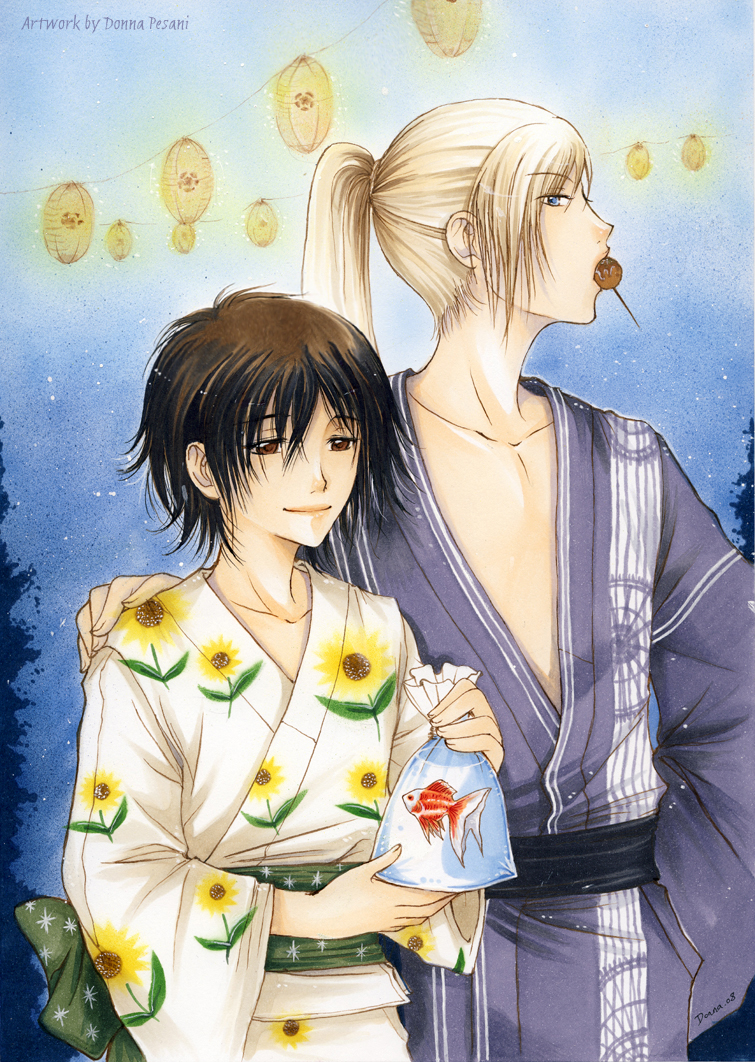 1girl, 2boys, artist_name, bad_deviantart_id, bad_id, bag, blonde_hair, blue_eyes